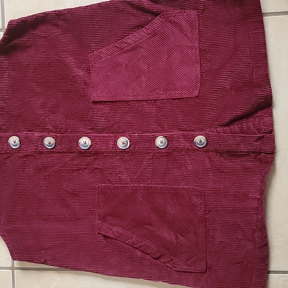 Women’s Burgundy Corduroy Button-Front Pinafore Mini Dress - Picture 3 of 3
